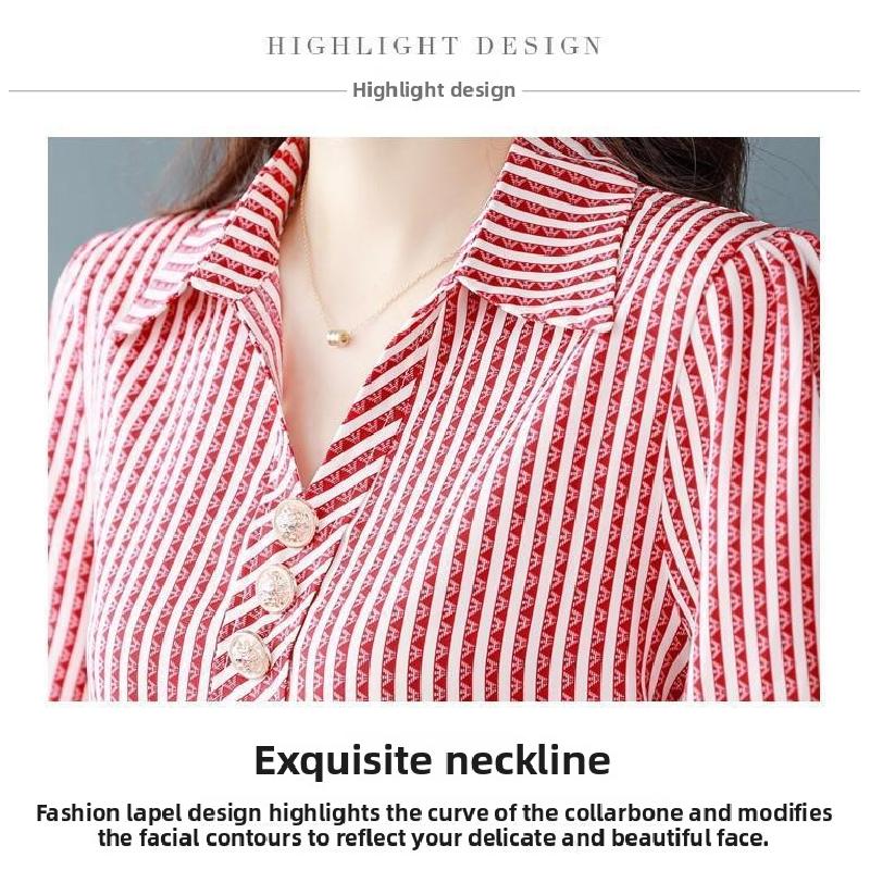 Striped Shirt for Women Spring and Autumn 2026 New Fashion Casual Chiffon Long Sleeve Blouse