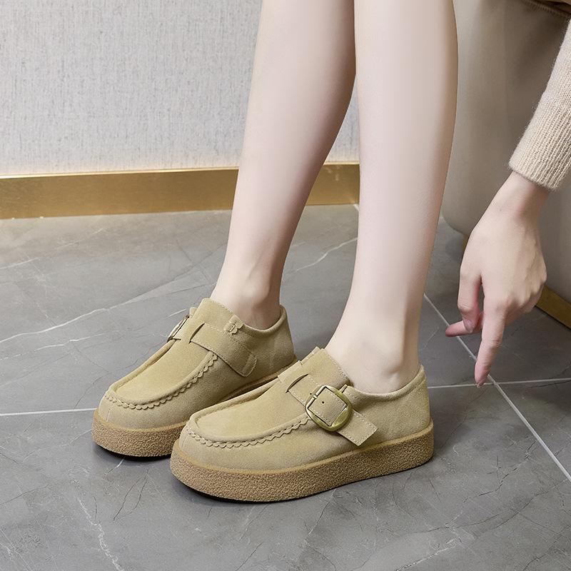 

Женские лоферы из натуральной кожи, женская обувь, весенние новые матовые кожаные повседневные туфли, женские туфли на платформе с ремешком и пряжкой 40 хаки