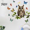 Natural Forest Theme Wall Decor Owl Butterfly Sticker, Animal Illustration Decorative Decals, Window Film for Glass Doors Waterproof Removable