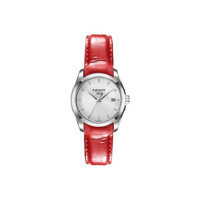 

TISSOT Kutu Collection Quartz Movement 100m Water Resistance Women s Watch 32mm Silver Dial T035.210.16.031.01 White Dial Red Belt