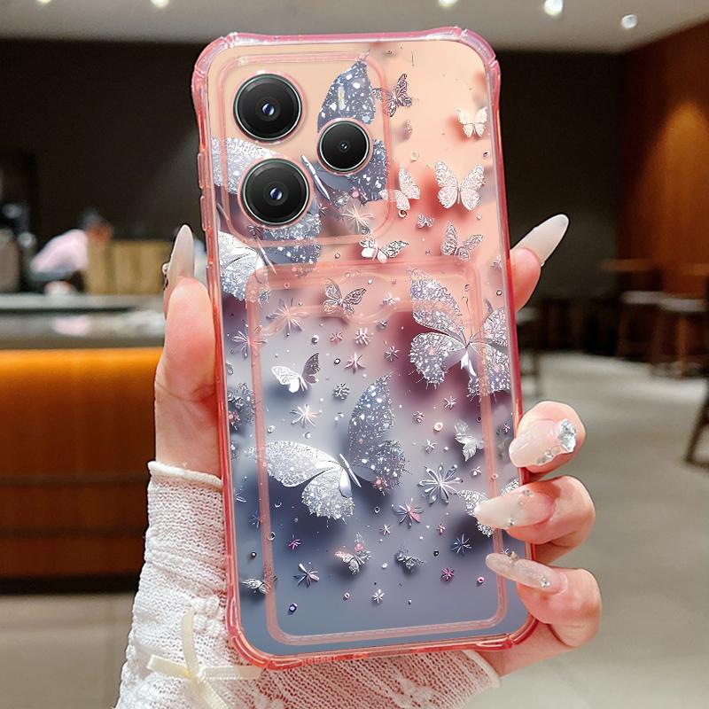 

Card Pocket Bag Clear Phone Case For Xiaomi 14T 13T Xiaomi 14T 13T Pro Colorful Butterfly Printed Shockproof Soft Silicone Cover xiaomi 14T pro