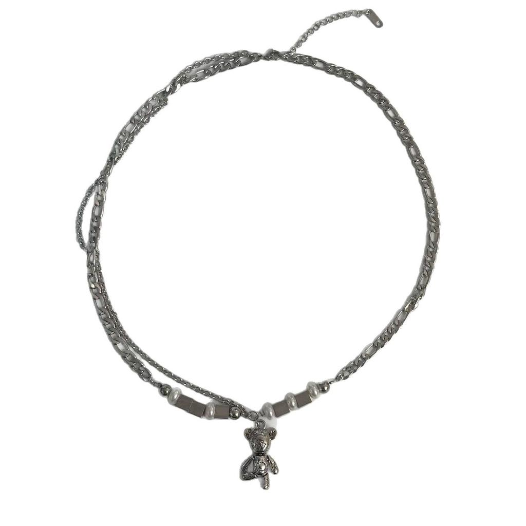 Personalized Creative Double Layer Bear Clavicle Chain Women European Cross-border Light Luxury Mixed Trend Daily Street Fashion Neck Accessory Gift