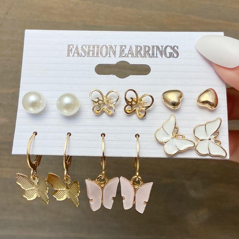 iF ME Fashion Cheap Jewelry Vintage Gold Stud Earrings for Women Bohemian Fashion Moon Star Butterfly Heart Stud Earrings Jewelry