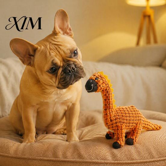 Safe Soft Gum Friendly Toys Dinosaur Plush Dog Toy, Built-in Sound Device, Teething Cleaning Durable Wear Resistant Pet Toy Chew Puppy Interactive