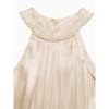 Women Champagne Solid Satin Beaded Halter Neck High Waist A Line Midi Dress