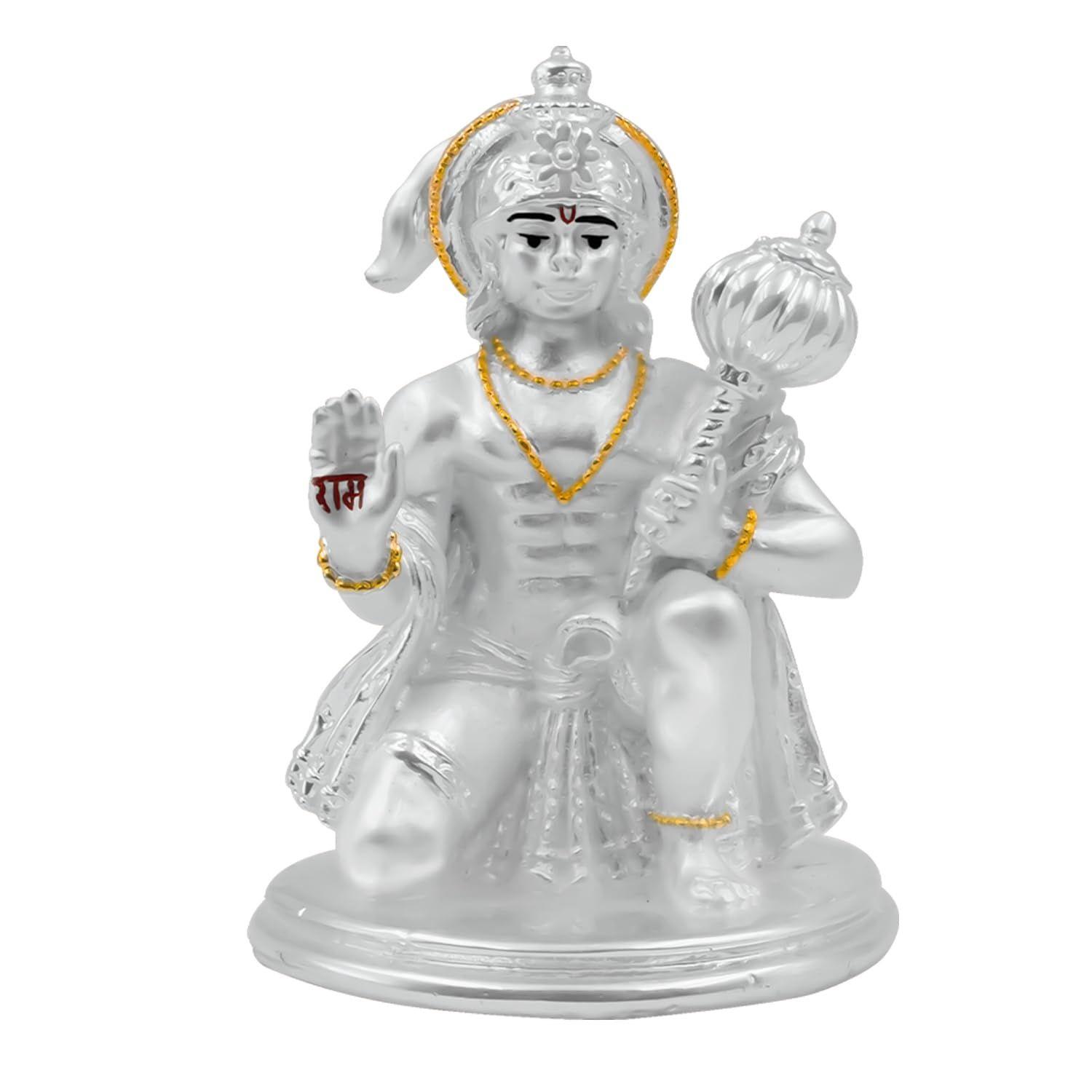 

Hanuman Ji Idol for Home Decor Showpiece Statue of Lord Hanuman for Table Bajrang Bali Murti for Puja Room, Festival Gift God Figurine серебряный