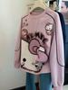 Women's Cute Pink Cartoon Crew Neck Sweatshirt - Early Autumn Petite Style, Super Trendy.