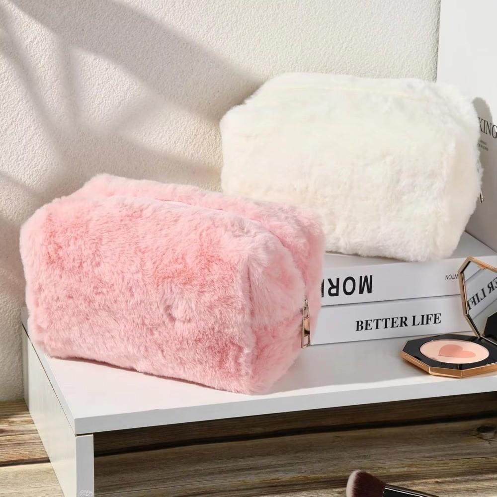 Cute Large Capacity Velvet Makeup Bag Portable Soft Fur Cosmetic Storage Bag Puffy Cosmetics Pouch Stationery Storage