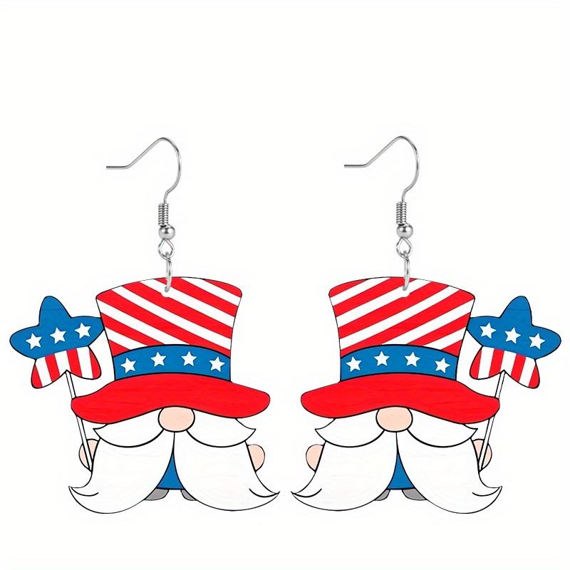 2D Flat Independence Day Earrings Red Stripes& Blue Star Gnomes Acrylic Earrings Y2K Classic Acrylic Earrings Elegant Earrings Party Earrings
