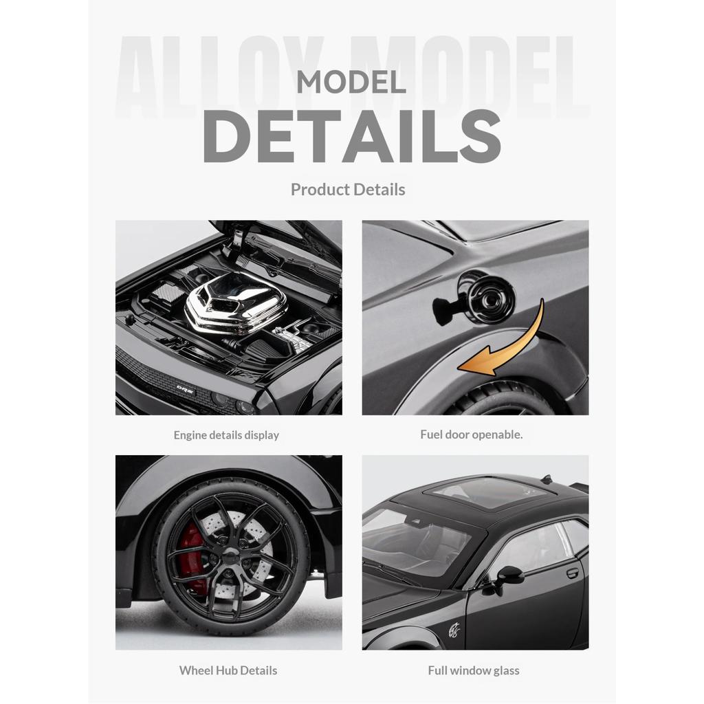 Modellino di Auto Dodge Hellcat in Metallo pressofuso Scala 1/18 con Suono di Avviamento Simulato, Decorazione da Collezione, Regalo di Compleanno per Ragazzi