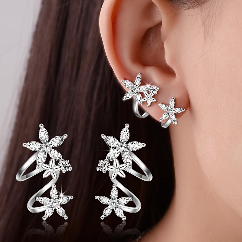 1Pair Inlaid with Synthetic Zircon Three Flowers Elegant Sexy Luxury Women's Stud Earrings, Ideal Gift for Friends