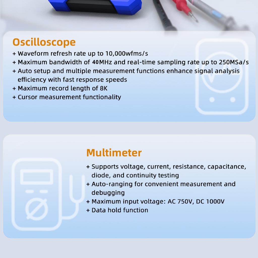 2 In 1 Oscilloscope Multimeter Multifunctional Digital Oscilloscope 1CH 250MSa S Sampling Rate 40MHz Bandwidth for