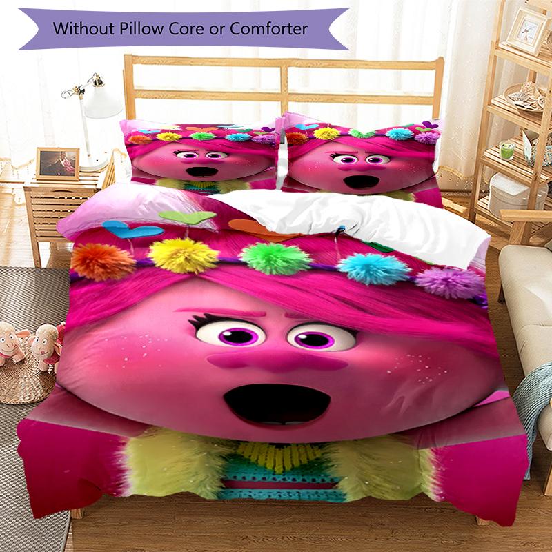 3pcs Trolls Bedding Set Duvet Cover Closure Includes 1 Duvet Cover & 2 Pillowcases, Soft and Comfortable for All Seasons.