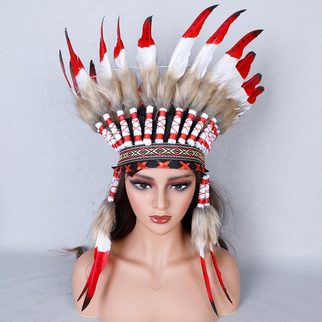 Lightweight Soft Adjustable Handcrafted Bohemian Native American Indian Feather Headdress for Cosplay Music Festivals & Costumes