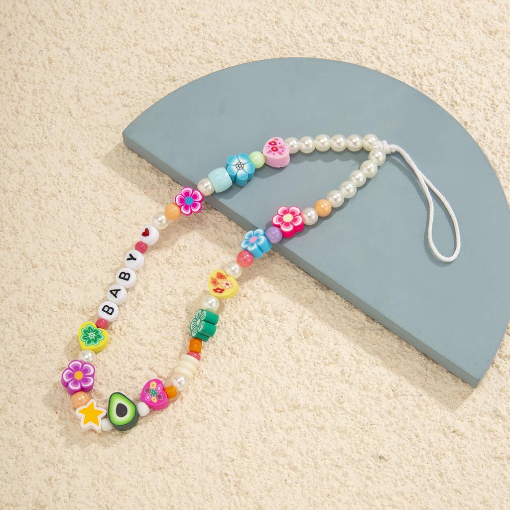 Imitation Pearl Glass Flower Color-Block Round Bead Phone Chain Fashion Trendy Star Mushroom Bag Pendant
