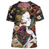 Japanese Geisha Samurai Men's T Shirt Round Neck Casual Short Sleeve Tops Men's Clothing Summer Oversized Harajuku Streetwear