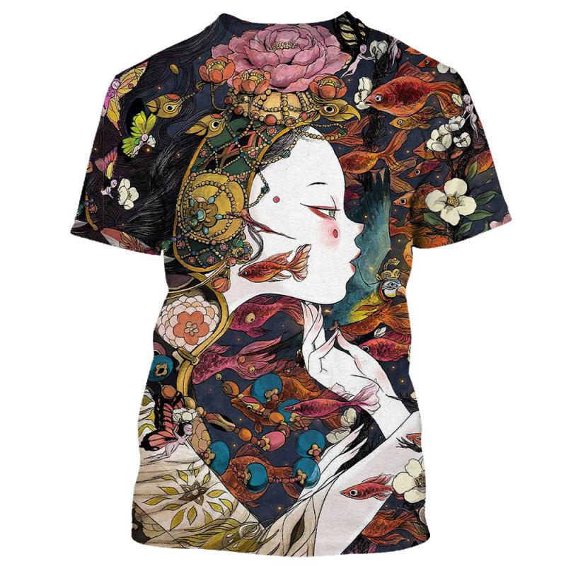 Japonská Geisha Samurai Pánské tričko s kulatým výstřihem Ležérní Topy s krátkým rukávem Pánské oblečení Letní Oversized Harajuku Streetwear