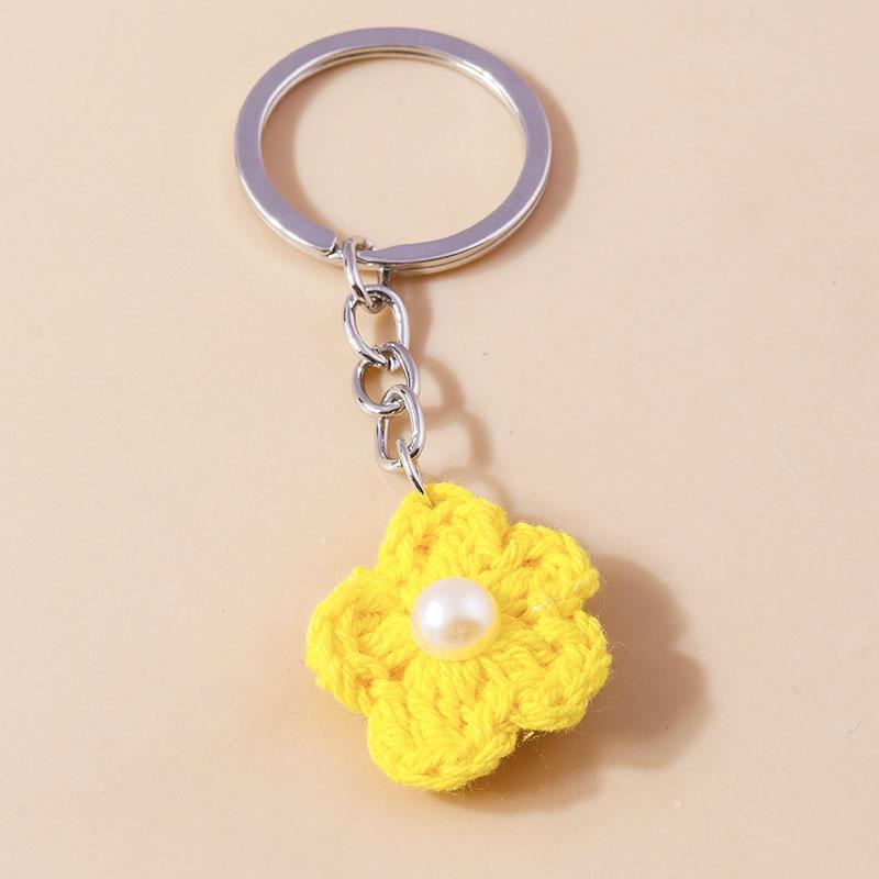 Aihua Knitted Sunshine Sunflower Keychain Keyring For Women Girl Cute Crocheted Flower Pendant Car Key Ring Handbag Gifts