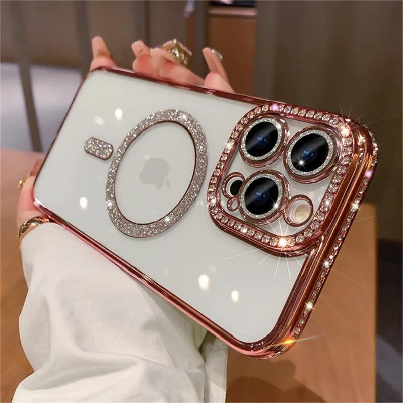 Luxury Diamond Glitter Magnetic Soft Case for Magsafe IPhone 15 14 13 12 11 Pro Max Plus 15Pro 14Pro Mac Safe Shockproof Cover