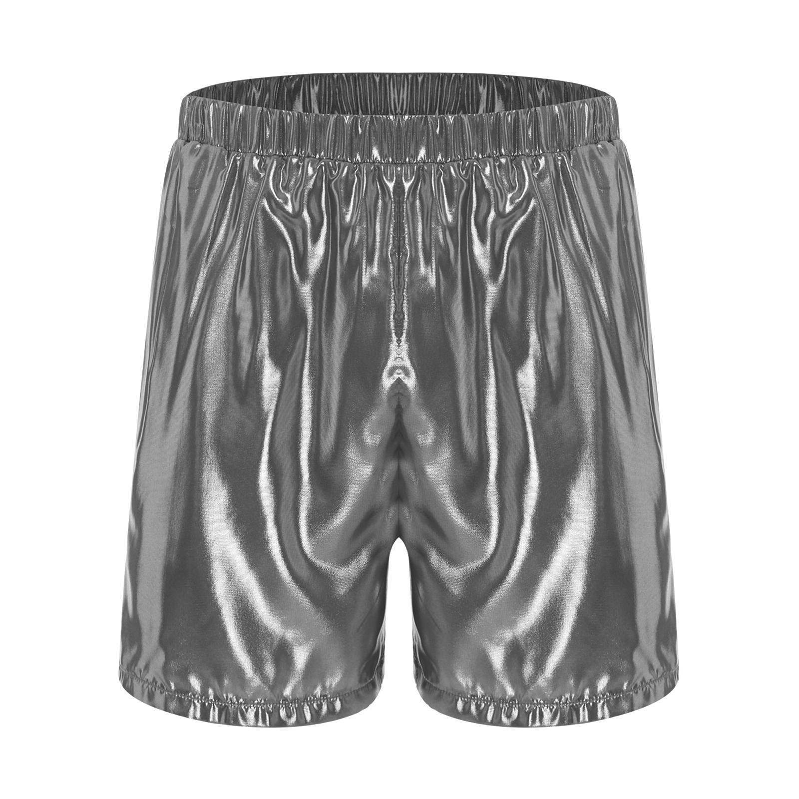 

Чоловічі Блискучі Боксери Еластичний Пояс Дизайн Бічної Кишені Вільний Крій Глянцеві Пляжні Шорти Домашній Одяг XXL срібний