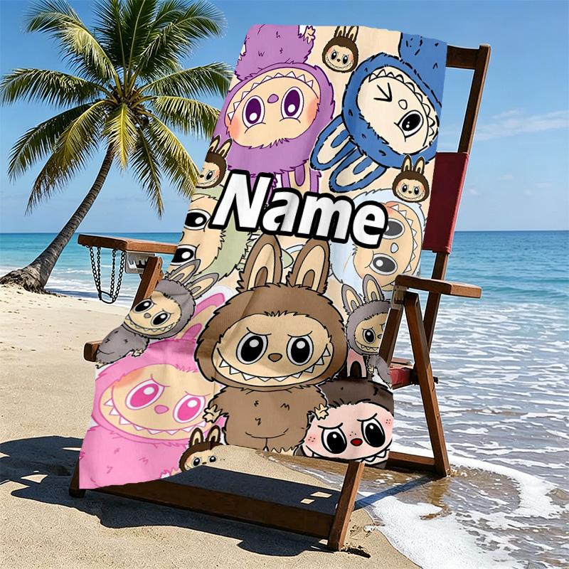 Custom Name Personalized Labubu Print Beach Towel, for Trip Camping Beach Party Home Decor, Birthday Gift for Family & Friends