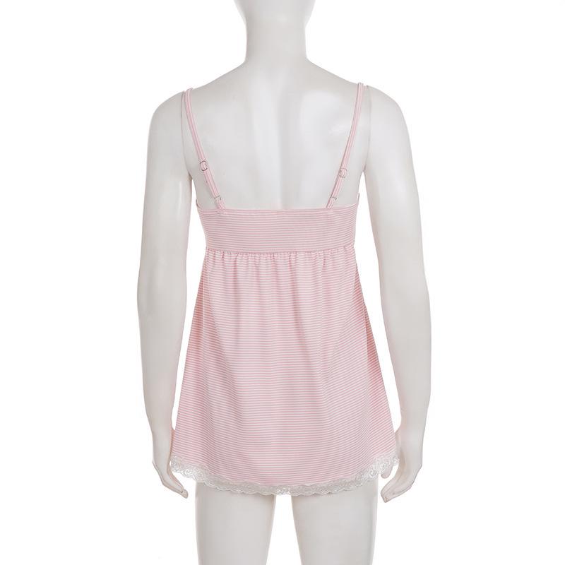 Spicy Summer Striped Lace Bow Tie Camisole: Slim-Fit European American Style