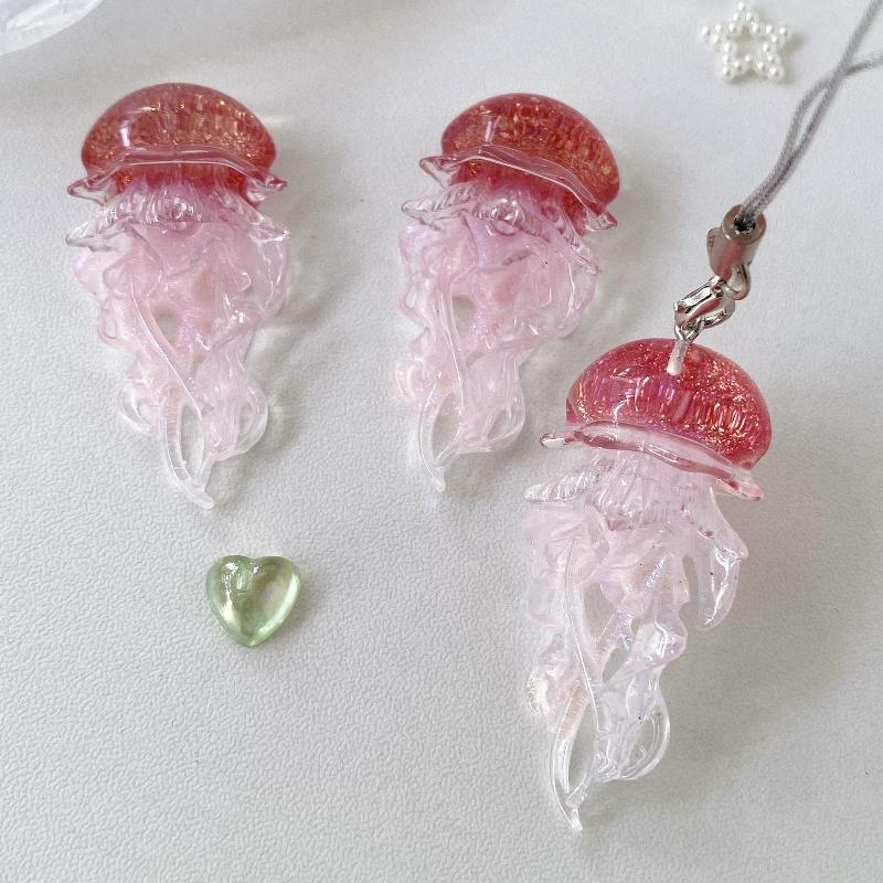 Creative Jelly Color Jellyfish Charm Keychain Y2K Beaded Pendant Phone Chain Car Hanging Decoration Bag Pendants Ornament Gifts