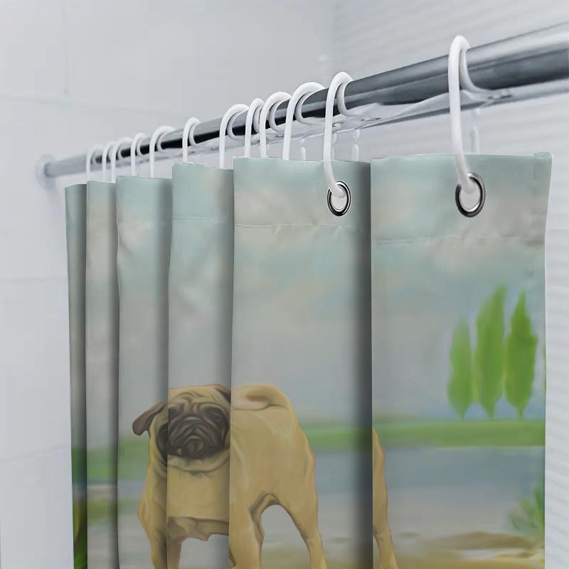 New Arrival Bathroom Decor Soft Luxurious Shower Curtain With Dog Print Waterproof Fabric For Bathrooms Home Decoration