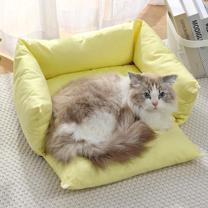 Korean Cute Pet Sofa Bed: Thick Pure Cotton Canvas, Removable & Washable, Dual-Use for Small Dogs & Cats