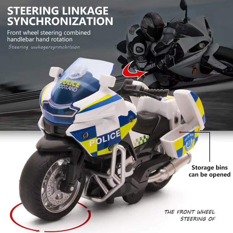 Alloy Motorcycle Model 1/14 Simulation Police Car Pull Back Activity with Light Music Motorcycle Toy Boy Children Gift Collection Ornaments