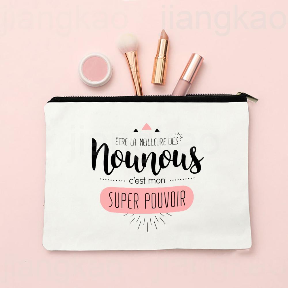 Thank You for Taking Care of Me Nanny Print Cosmetic Bag Women Neceser Makeup Bags Travel Toiletry Pouch Thanks Gifts for Nounou