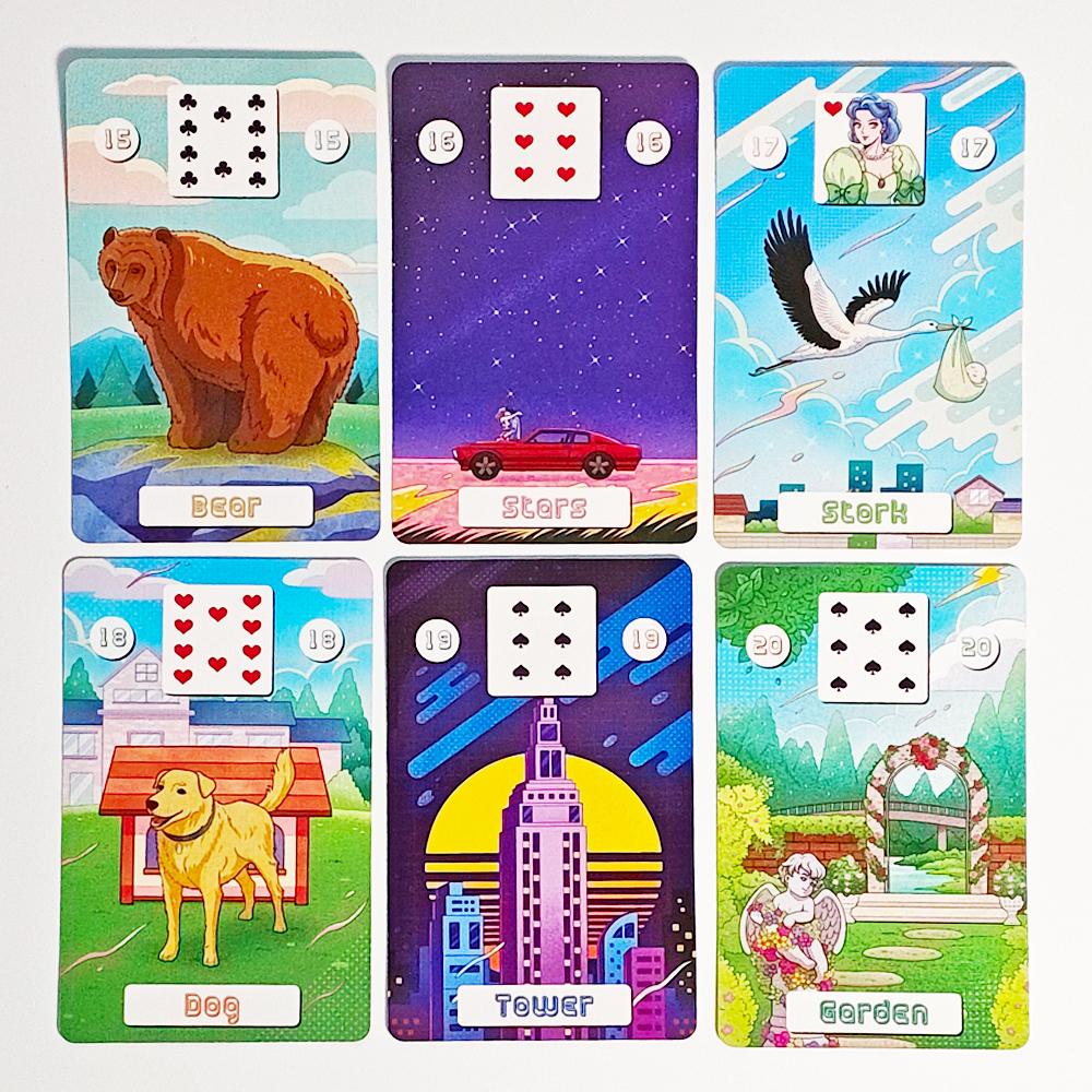 9*6cm Back To The 80's Lenormand Deck Gedruckt auf 350GSM doppelt geprägtem Karton 36 Stk. Lenormandkarten + 2 Spezialkarten