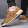 Fashion Summer Men's Hollow Breathable Leather Boots Outdoor Flat Bottomed Comfortable Sports Shoes Fashionable and Casual Oxford Shoes