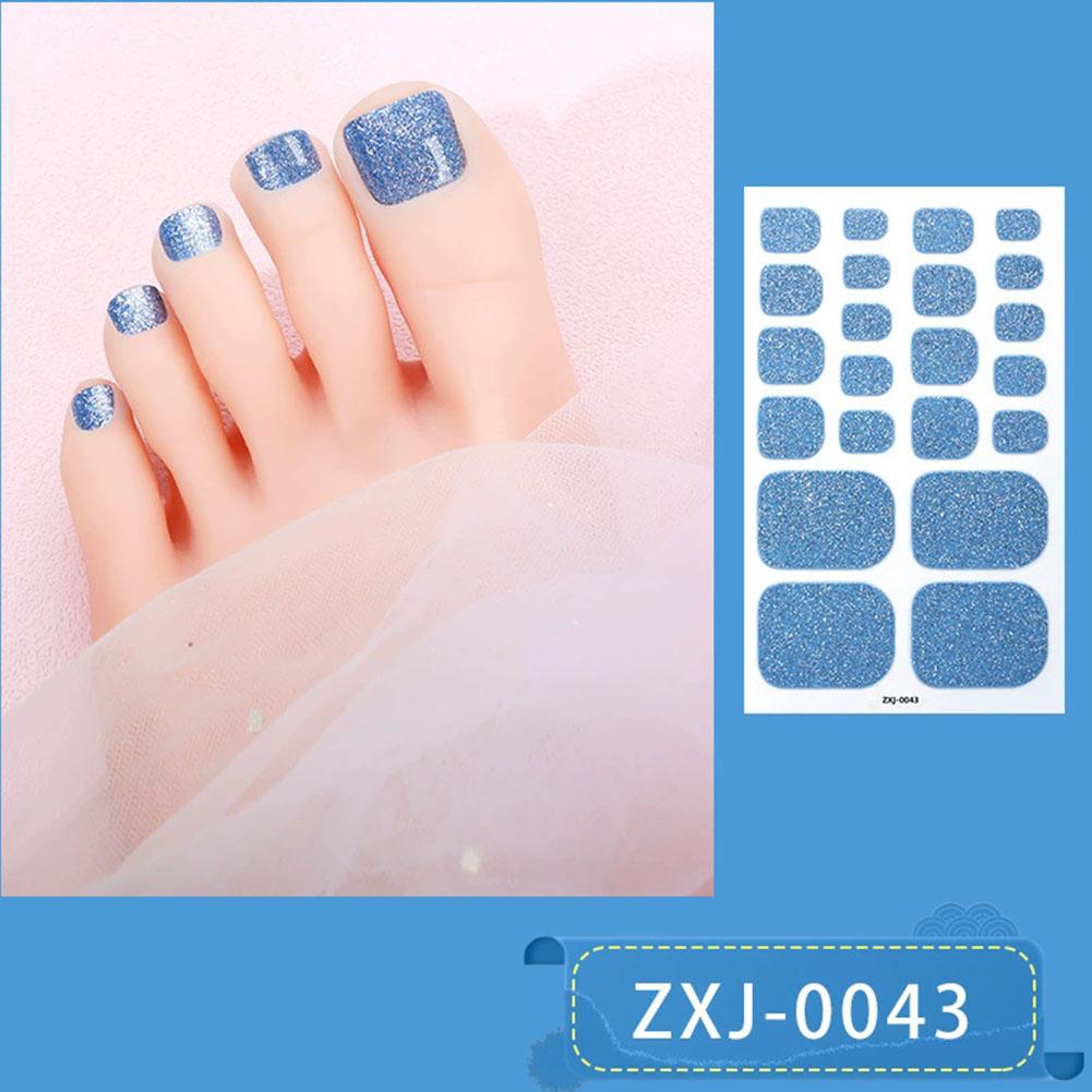 22Tips Vibrant Glitter Toenail Stickers Solid Color Full Cover Toenail Polish Strips Summer Self Adhesive DIY Foot Decals