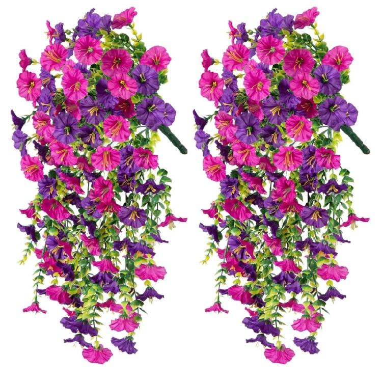 2pcs Decorative Artificial Morning Glory Flower Hanging  for Home and Garden Space