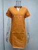2025 Summer Solid Color V-Neck Cotton Linen Short Sleeve Dress for Women