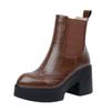 Muffin Sole Thick Heel Leather Martin Boots 2025 Autumn and Winter New Hand-scratched Brown Waterproof Table High Heel Chelsea Boots