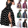 Vestito da spiaggia estivo senza maniche con stampa a pois e scollo a V sexy da donna