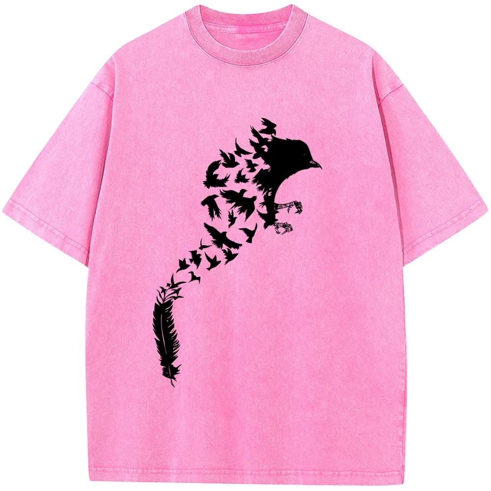 Feather Bird Men's Short-Sleeved T-shirt Washed Old High Quality T-shirt Student Top T-shirts