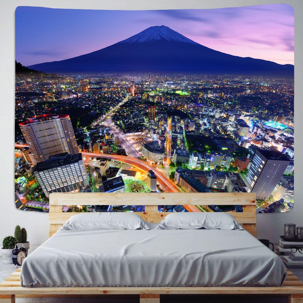 Japan Tokyo City Nachtansicht Tapisserie Schlafsaal Tagesdecke Matratze Hexerei Wandbehang Bohemian Hippie Hintergrund Wanddekoration