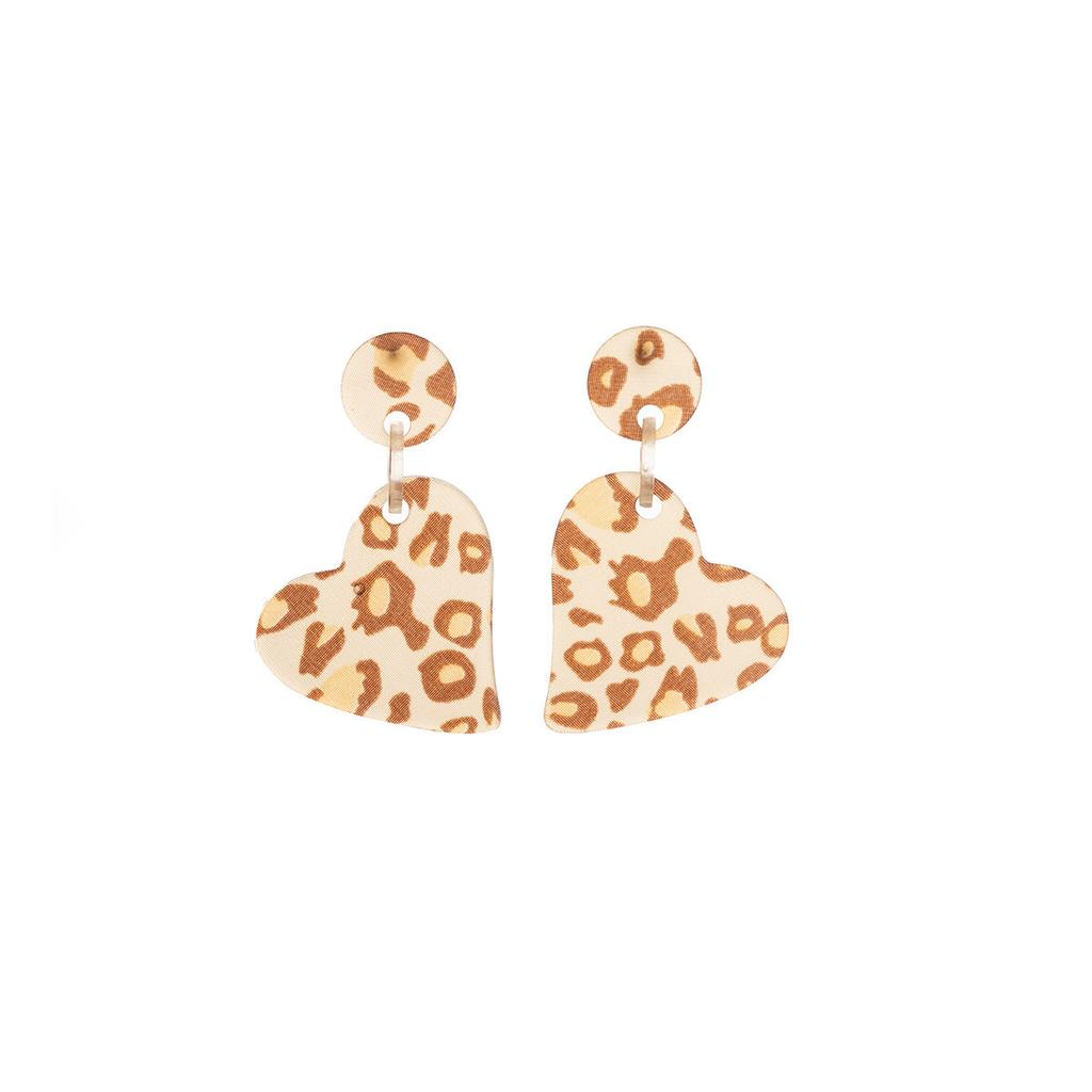 Akrylové náušnice s potiskem leopardí kůže a motivem srdce, Hong Kong styl, Maillard styl, Lehký luxus, Jednoduché, Módní, Univerzální náušnice