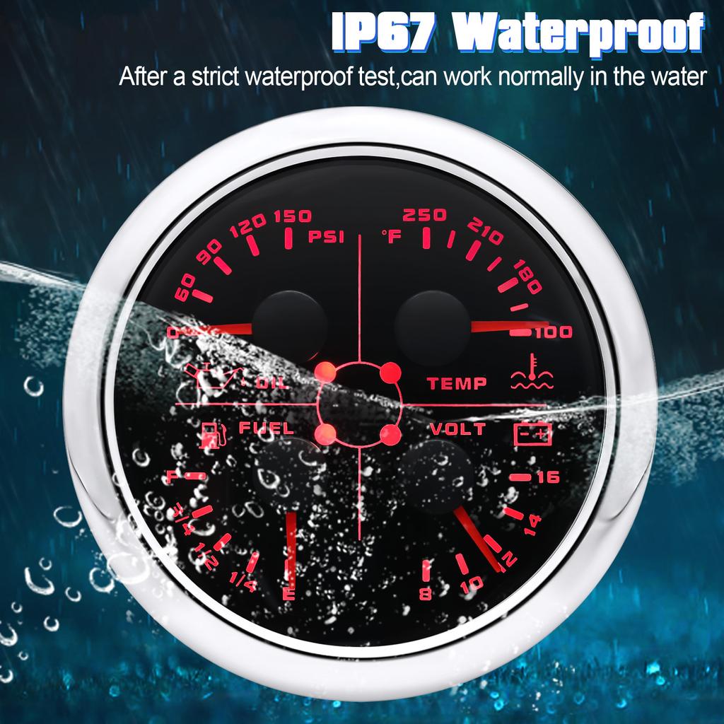 85mm Oil Pressure/water Temperature/fuel/voltmeter 4 In 1 Multifunction Gauge 0-10bar Oil Pressure or Water Temperature Sensor