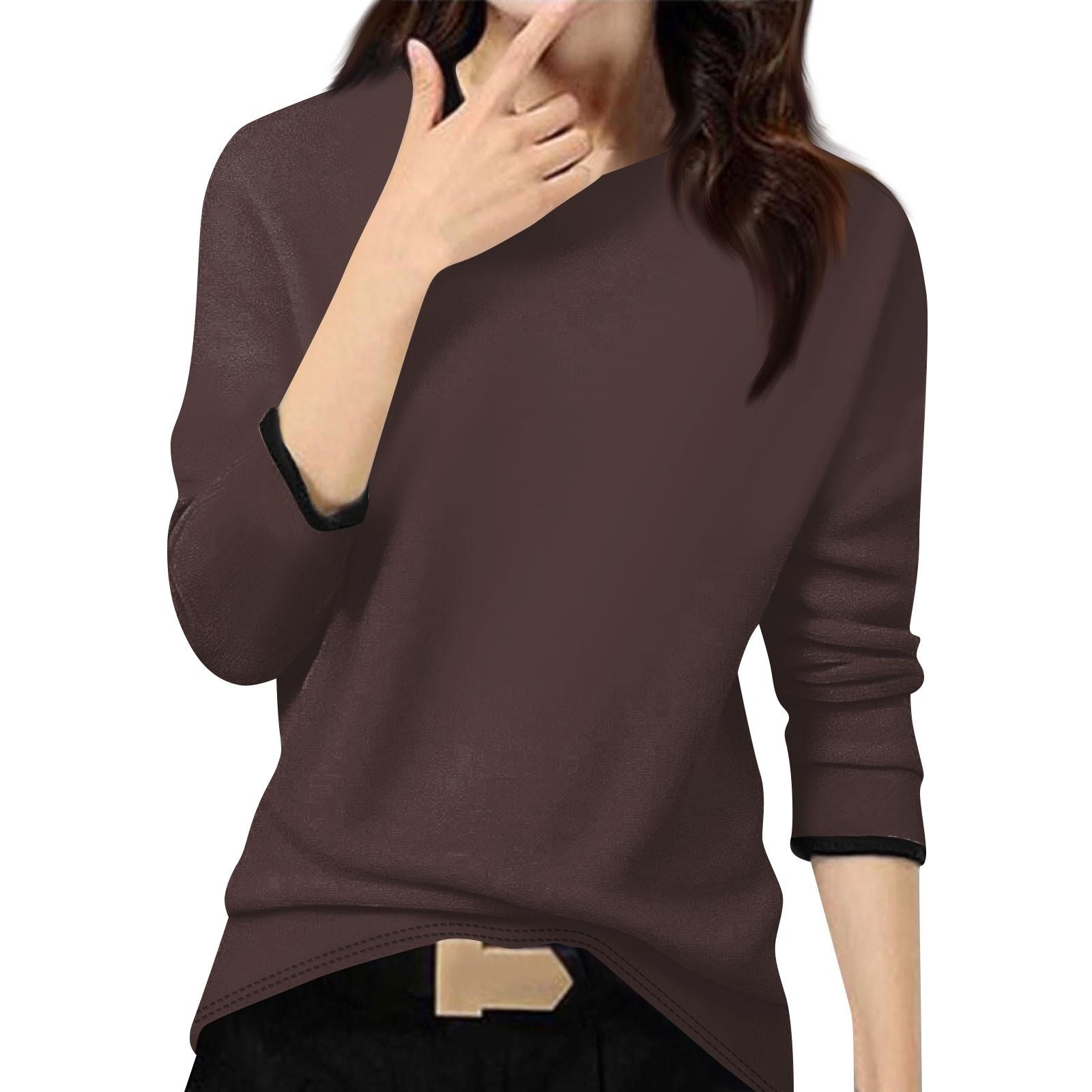 

Женский повседневный модный топ, однотонный, круглый вырез, длинный рукав, пуловер L кофейный