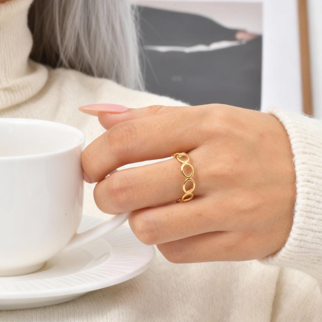 Stainless Steel Geometric Ring for Women Hollow Infinity Opening Rings 18K Gold Plated Jewelry Gift