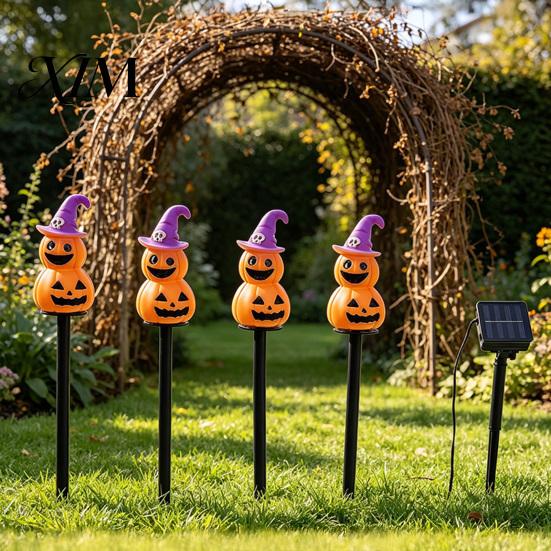 LED Pathway Lighting 4Pcs/Set Halloween Solar Ghost Stake Light, 4-in-1 Pumpkin with Powered Yard Stakes Lights, Waterproof Decorative