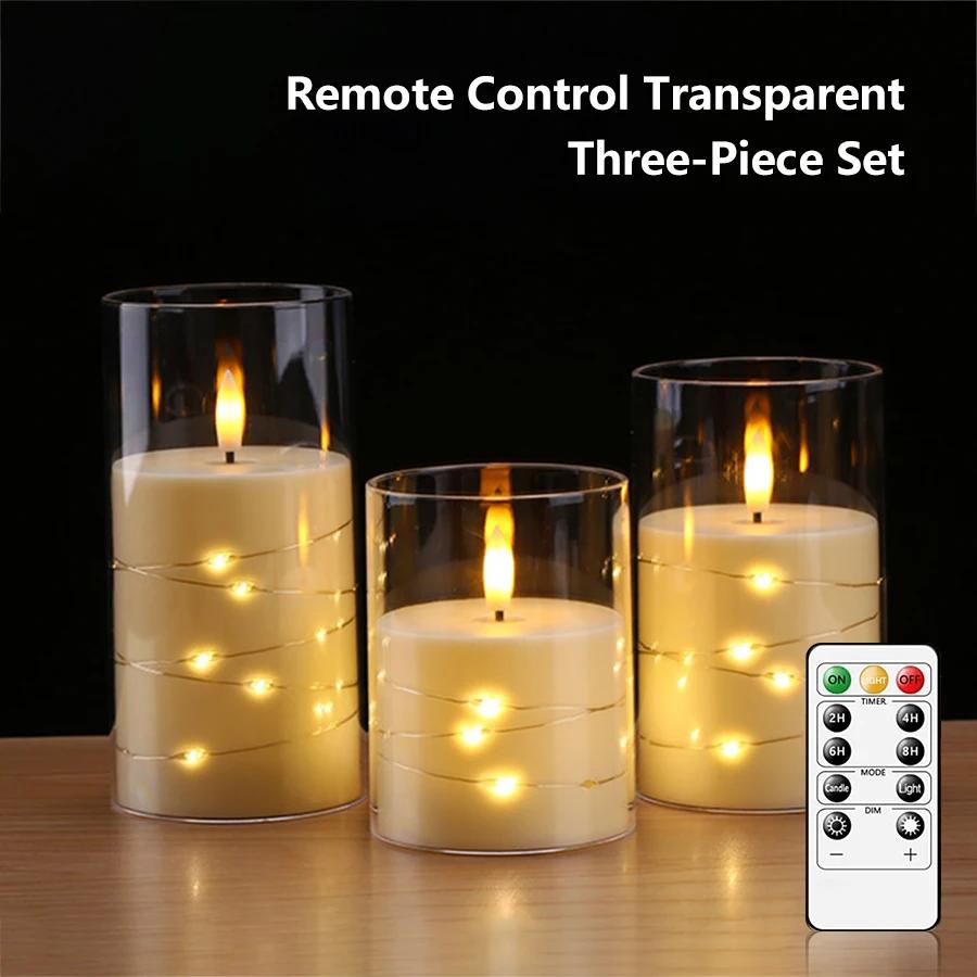 

Flameless LED Candles with Embedded Star String Battery Operated Flickering Pillar Candle Light with Remote and Timer Home Decor прозрачный