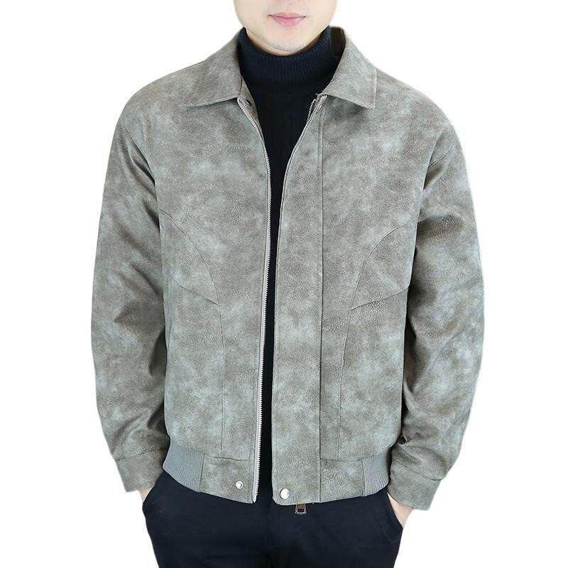 Men's Retro Green Leather Motorcycle Jacket - Summer Trendy Lapel Design