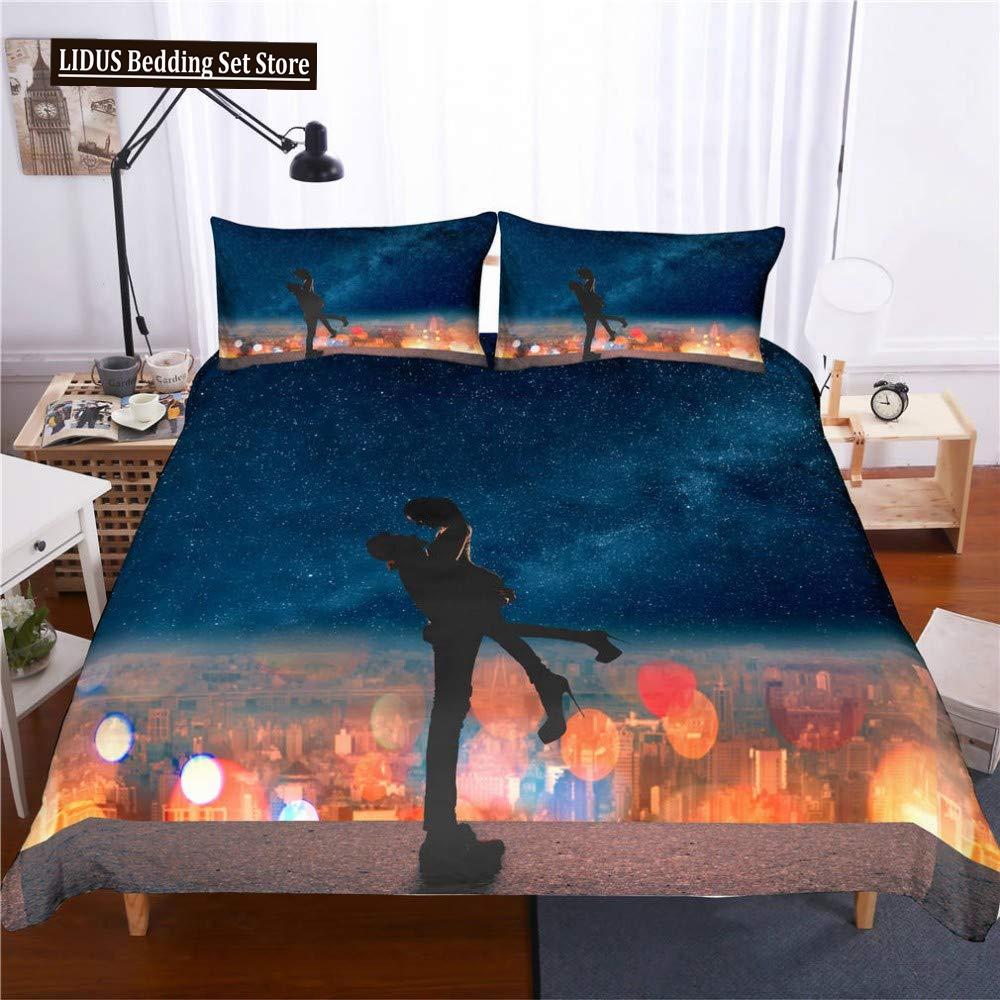 New York Duvet Cover NYC That Never Sleeps Reflection On Manhattan East River City Night Scene Room Decorative Bedding Pink Blue