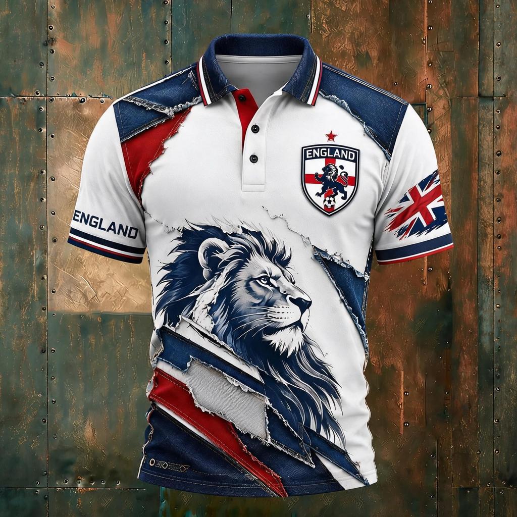 Camiseta Polo Estampada de Fútbol de Inglaterra para Hombre Corte Clásico Manga Corta Camiseta de Fútbol Ropa Deportiva Casual para Hombre