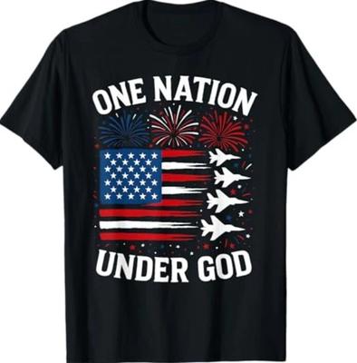 Patriotic One Nation Under God Boy 4th July USA Fighter Jet T-Shirt